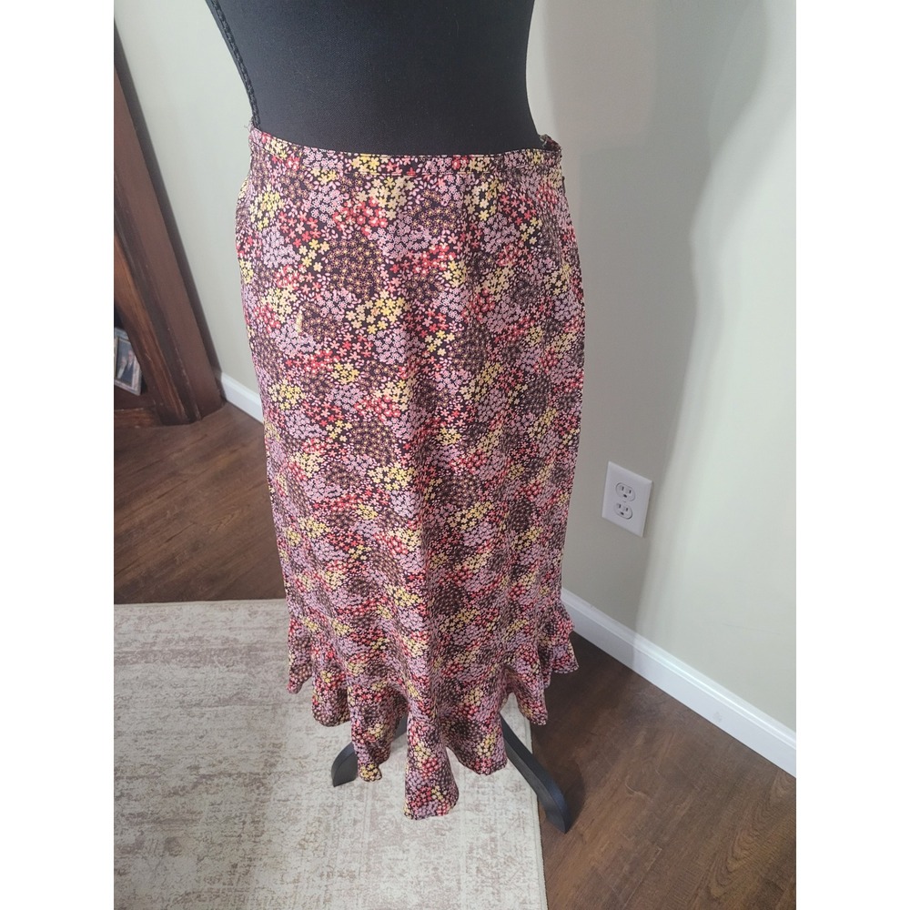 Christopher & Banks Pink Floral Ruffle Hem Midi Skirt Size 12 Ditsy Flower Boho